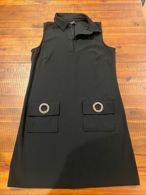MSK Black Sleeveless Polo Shift Dress with Grommet Pocket Detail